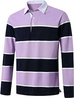 Men's Polo Shirts Long Sleeve Striped Dry Fit Casual Collar Pique Golf Polo Shirts for Men