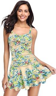 SHEKINI Women's One Piece Swimsuit Elegant Ruched Bandeau Beach Dress
