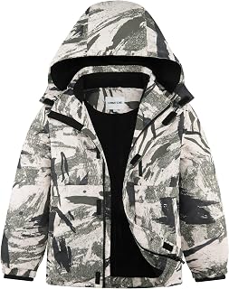 Boys Waterproof Ski Jacket Fleece Lined Warm Winter Jacket Hooded Winter Jacket for Kids