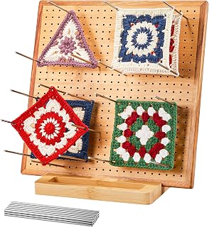 11.8" Crochet Blocking Board &amp; 20 Pins Pegs,Granny Square Blocking Board | For Crochet Projects, Bamboo Blocking Boards for Crocheting and Knitting, Wooden Gifts for Crocheter
