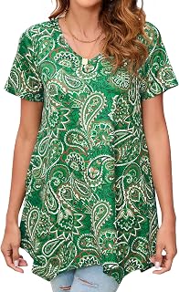Enmain Womens Tunic Tops Summer V Neck Short Sleeve T Shirt Ladies Tunics for Leggings Casual Elegant Dressy Tunic Style Shirts Blouse Swing Top