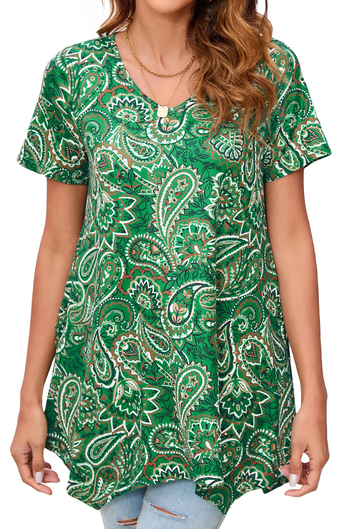 Enmain Womens Tunic Tops Summer V Neck Short Sleeve T Shirt Ladies Tunics for Le