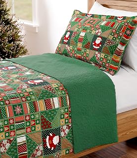 Quilt Set Twin/Twin XL Size - Christmas Quilts - 2 Piece Lightweight Comforter Set with 1 Pillow Sham - Soft Coverlet Blanket for All Seasons - Xmas Festive Holiday Bedspread - Santa’s Gift, 68 x 86