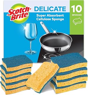 Scotch-Brite Delicate Non-Sctratch Cellulose Scrub Sponge, 10 pieces - highly absorbent scourer ideal for everyday cleaning tasks
