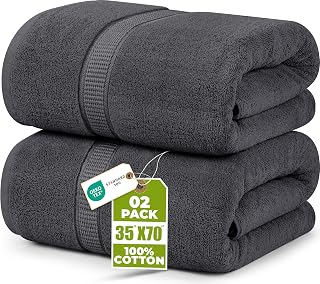 Utopia Towels Jumbo Bath Sheets, 2 Pack, 35x70 in, 600 GSM Cotton, Grey | Extra Large Ring Spun Cotton Bath Sheets - Soft, Plush, Quick-Drying, Highly Absorbent, Great for Everyday Use
