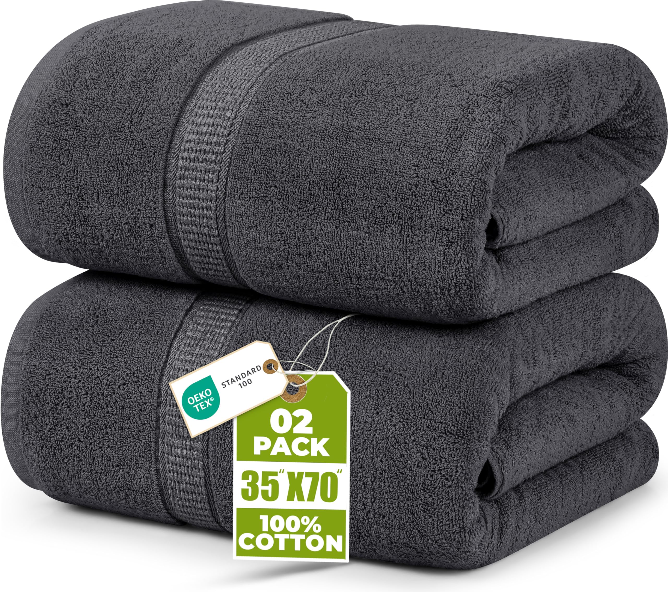 Utopia Towels Jumbo Bath Sheets, 2 Pack, 35x70 in, 600 GSM Cotton, Grey | Extra 