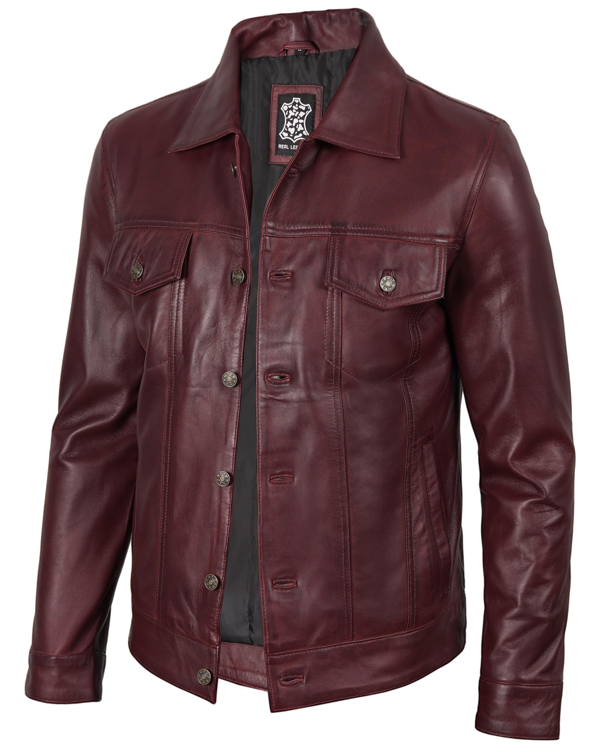 fjackets Mens Cafe Racer Quilted Lambskin Leather Jacket Zip Up Jacket