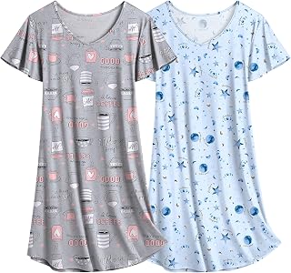 Ekouaer Women's Floral Two Piece Nightgown Short Sleeve Nightwear Summer