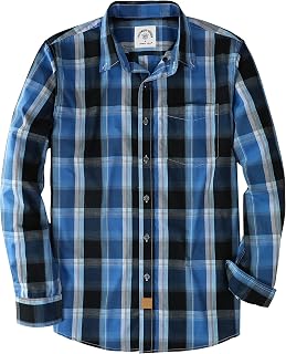 Dubinik® Mens Long Sleeve Button Down Shirts Plaid Casual Work Cotton Vintage Soft with Pocket Regular Fit