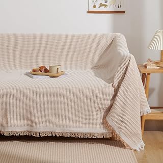 ATOKAZO Sofa Cover, Scandinavian Style, Multi-Cover, Sofa Cover, with or without Armrests, Multi-Functional, Blanket, Cotton, Reversible, with Fringes, Stylish, Protective Cover, Dustproof