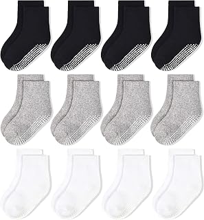 HYCLES Toddler Socks Kids Grip Socks Non Slip 12 Pairs Boy/Girl High Ankle Sticky Floor Socks For 1-10 Years Kids
