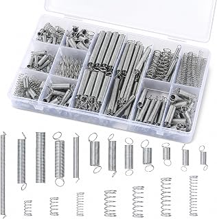200-Piece Zinc-Plated Spring Kit, 20 Extension and Compression Sizes | 20 sizes, 12 extension and 8 compression springs, zinc-plated spring steel, labeled organizer case for repairs and DIY