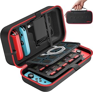 Switch Carrying Case Compatible with Nintendo & OLED, Portable Switch Travel Carry Case Fit for Joy-Con and Adapter, Hard Shell Protective OLED Pouch Bag with 20 Games, Red For N DS Cases & Storage