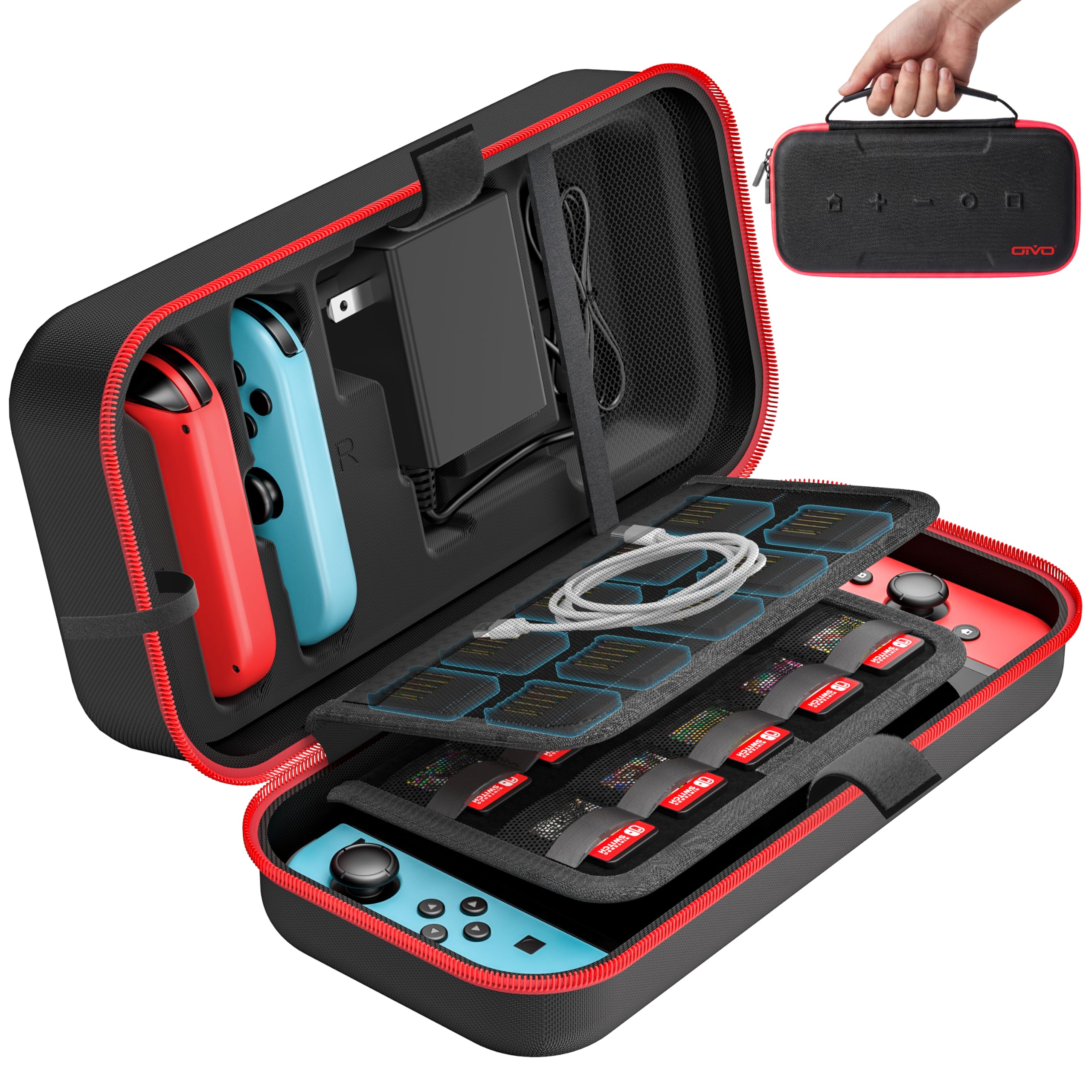 Switch Carrying Case Compatible with Nintendo & OLED, Portable Switch Travel Car