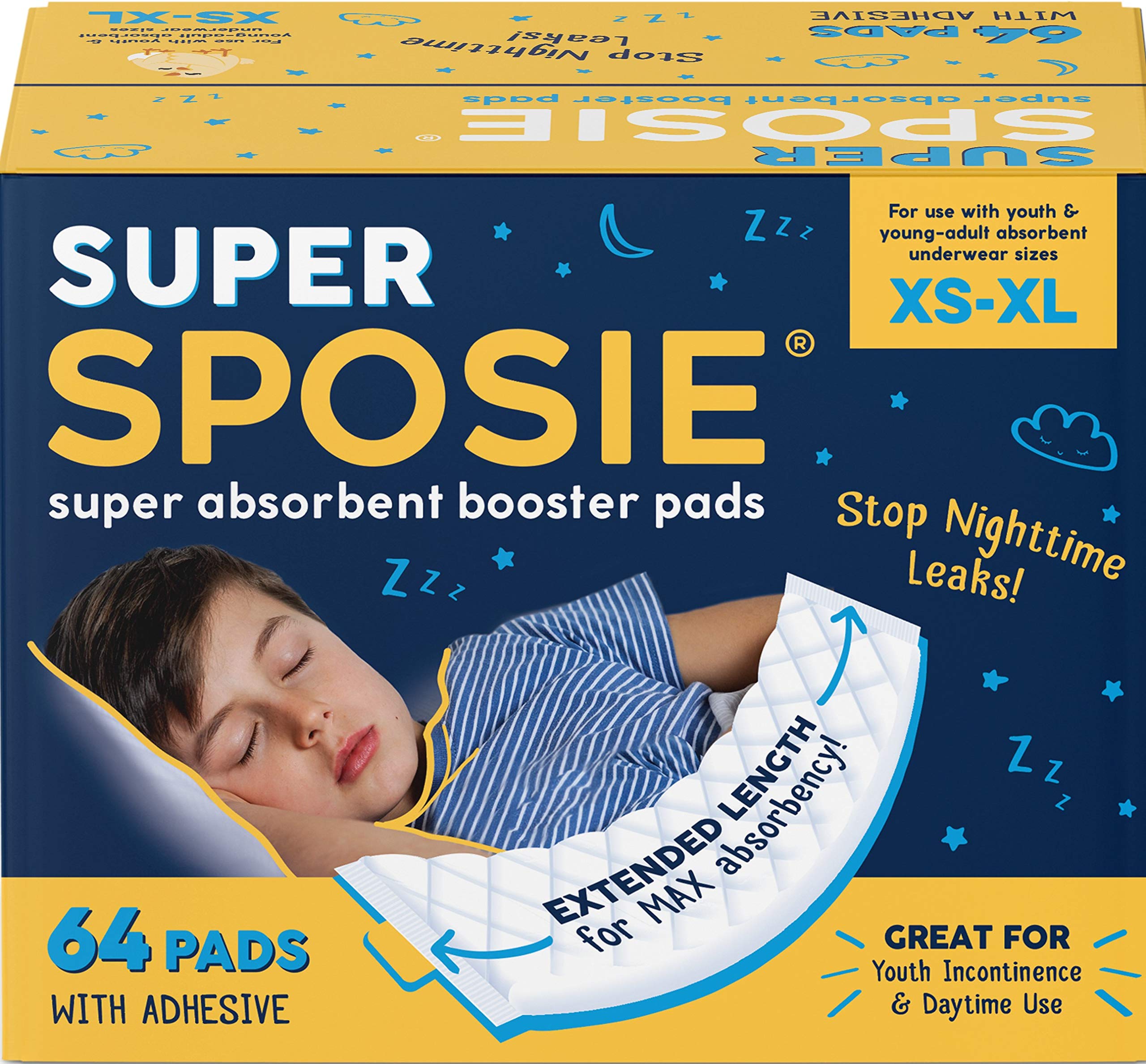 Super Sposie Max Absorbency Overnight Booster Pads, Size 5+, 64 Ct | Extra Prote