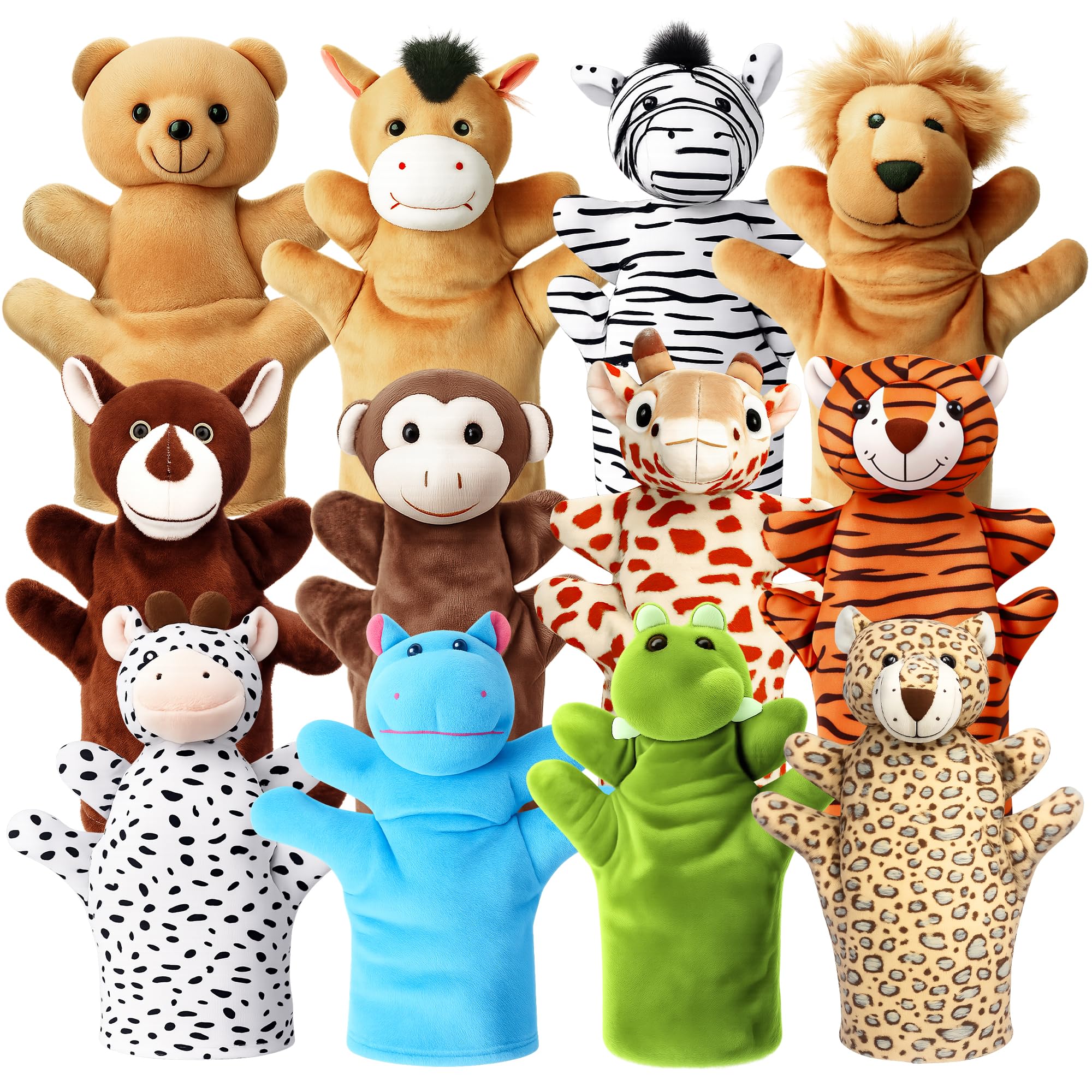 12 Pcs Animal Hand Puppets for Kids, Soft Plush Small Stuffed Animals Bulk | Ani