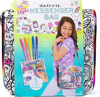 Just My Style Color Your Own Unicorn, Personalized Doodle Messenger Bag with Adjustable Strap, Great for School & Errands, Gift Ideas for Girls, Crafts Activity for Kids Ages 6, 7, 8, 9