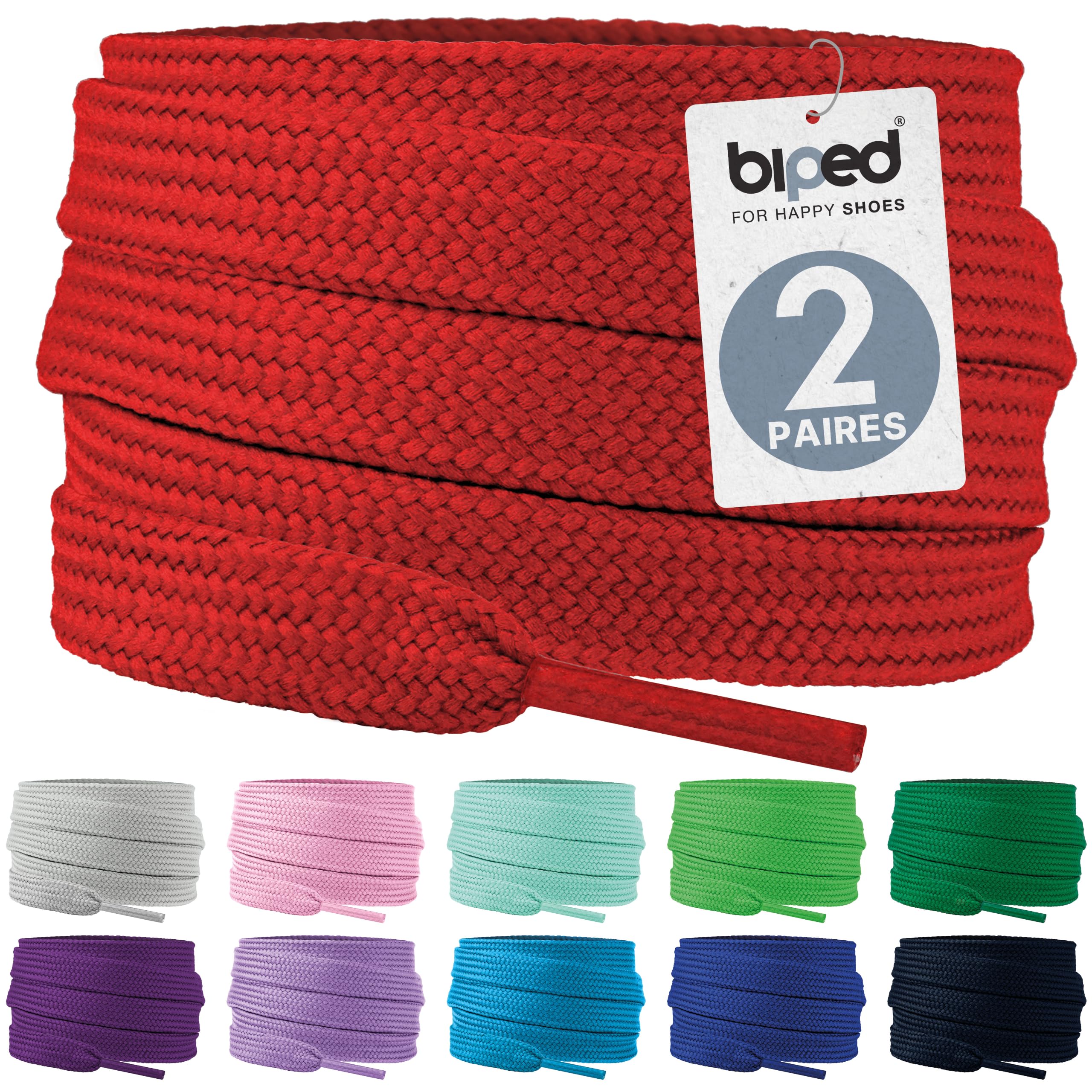 biped Laces 2 Pairs of Flat Polyester Laces, Width 10 mm, Laces for Trainers and