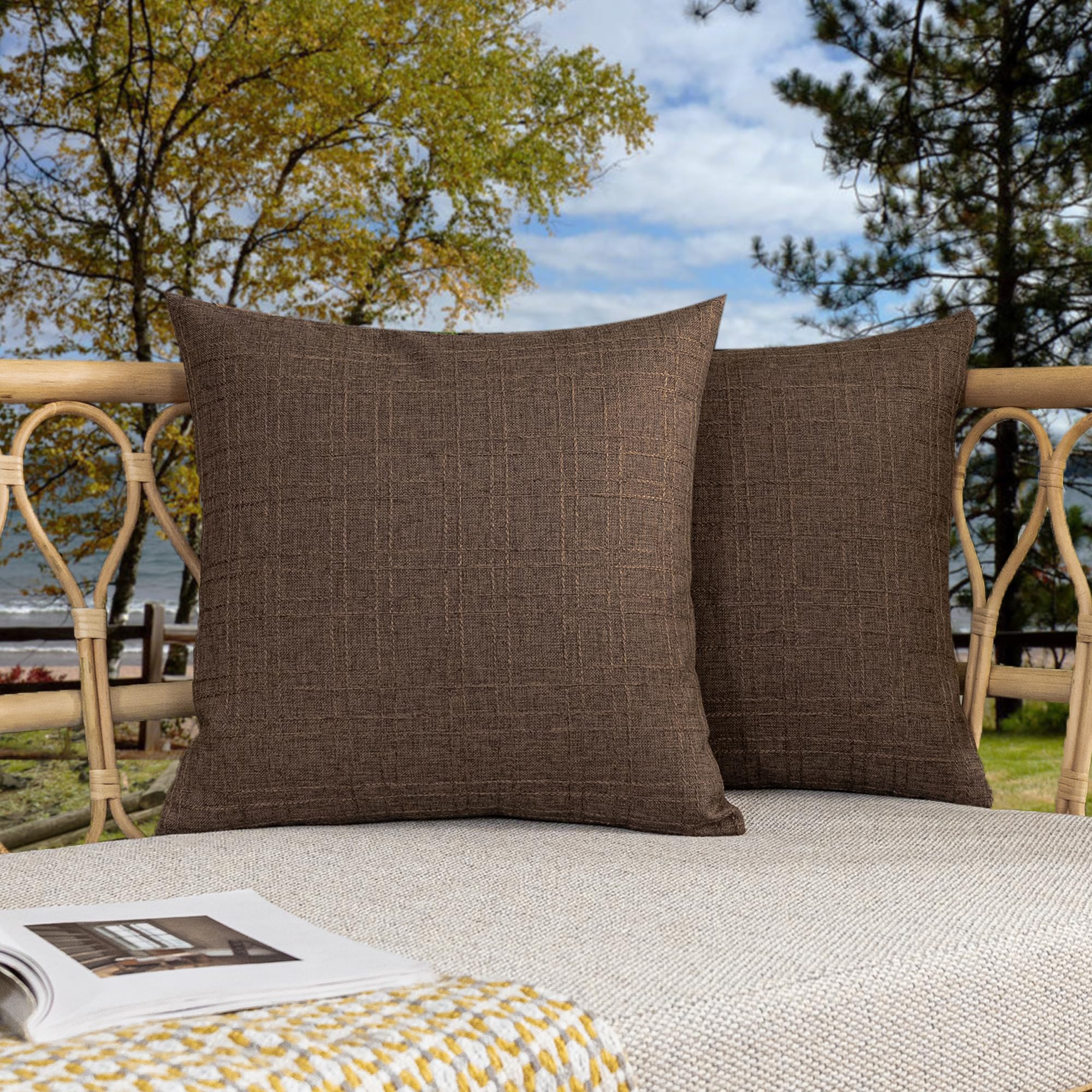 Kevin Textile Outdoor Waterproof 18”x18” Pillow Covers 2 Pack, Brown | Water Res