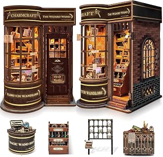 SUNNINO Book Nook Kit DIY Miniature Magic Wand Shop Dollhouse for Adults | 3D Wooden Puzzle Bookend Crafts Bookshelf with LED Light Gifts for Adults Teens Book Lovers Friends
