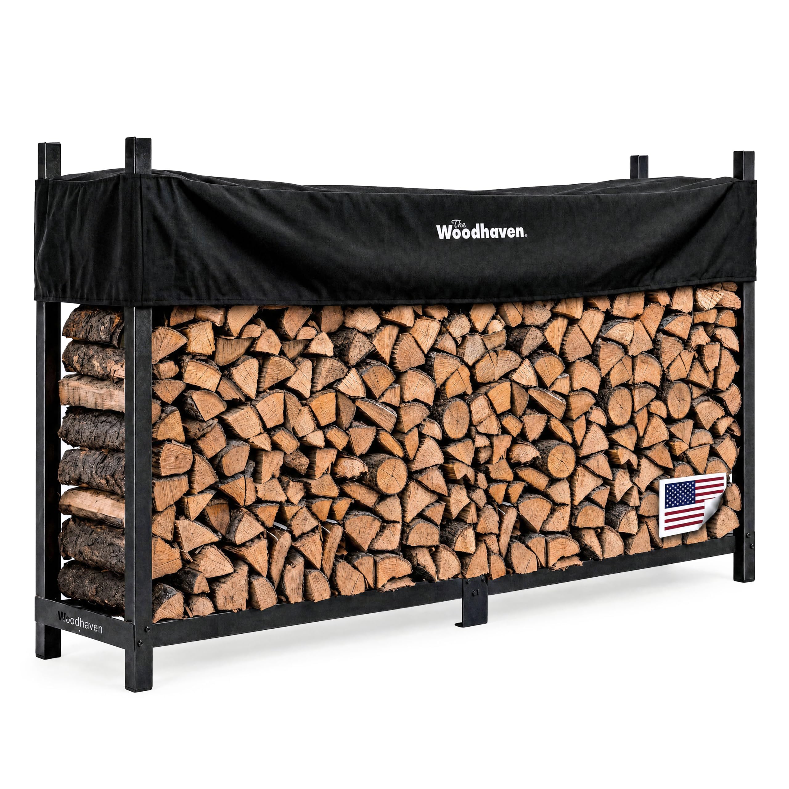 Woodhaven 8-Foot Raised Firewood Rack w/Cover, 1/2 Cord | Made in USA | Heavy-du