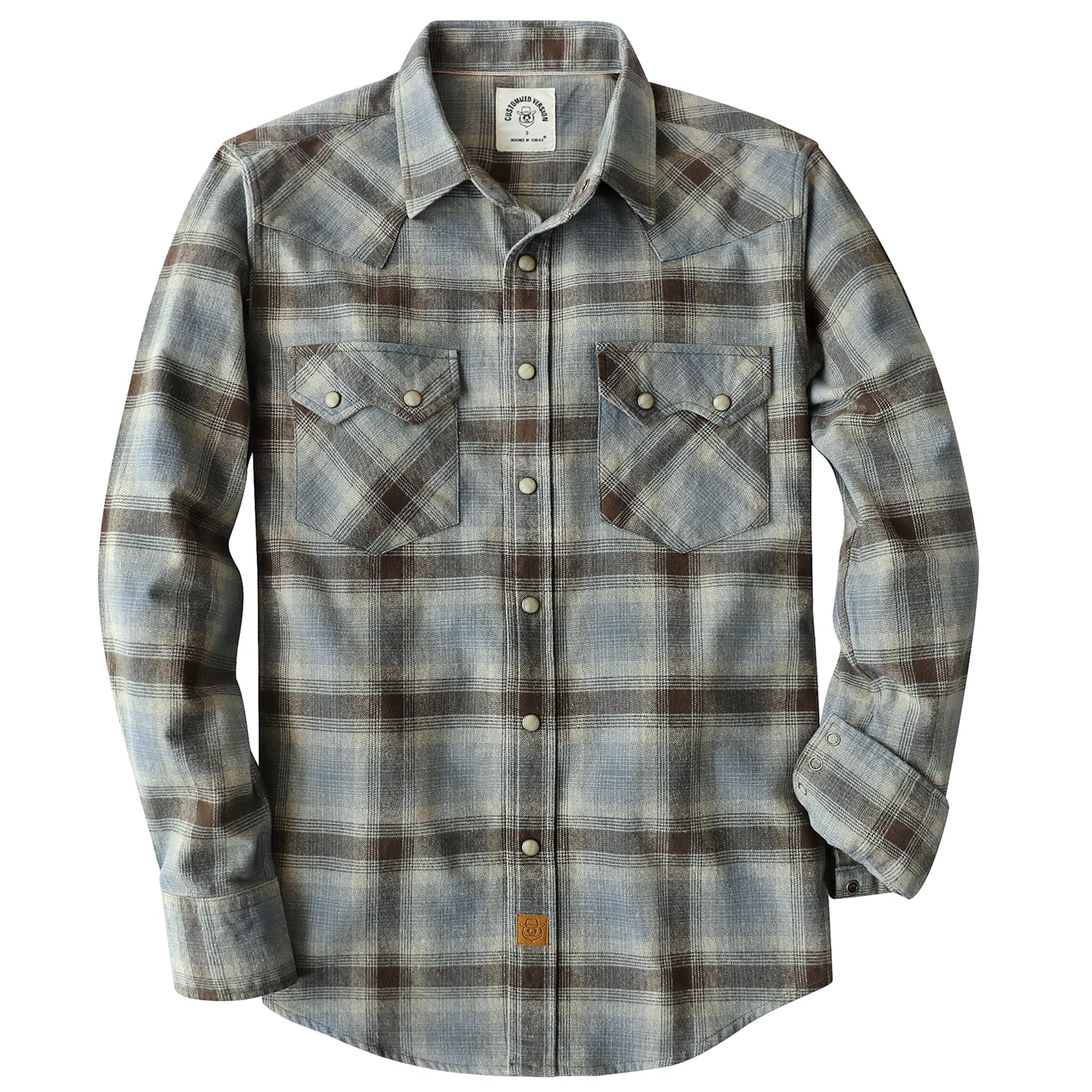 Dubinik® 6.3oz Flannel Shirt for Men Western Long Sleeve Cotton Snap Cowboy