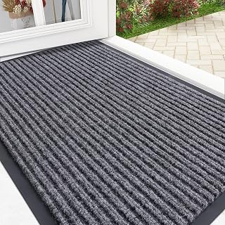 OLANLY Front Door Mat Indoor Outdoor Low Profile Non Slip Welcome Mat | Waterproof Rubber Entryway Mat Doormat, Easy Clean Heavy Duty Durable Outdoor Mats for Entrance, 29.5"x17", Dark Grey