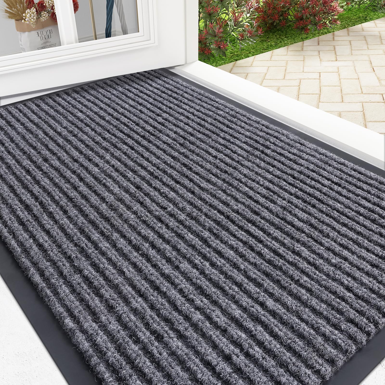 OLANLY Front Door Mat Indoor Outdoor Low Profile Non Slip Welcome Mat | Waterpro