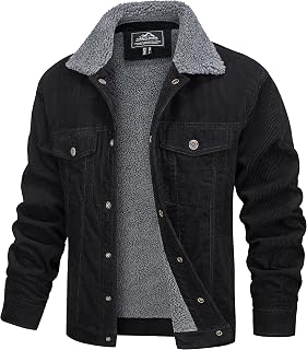 MAGCOMSEN Giacca da uomo in velluto a coste invernale foderata in sherpa calda spessa Trucker Cargo Coat con 5 tasche, nero, Large