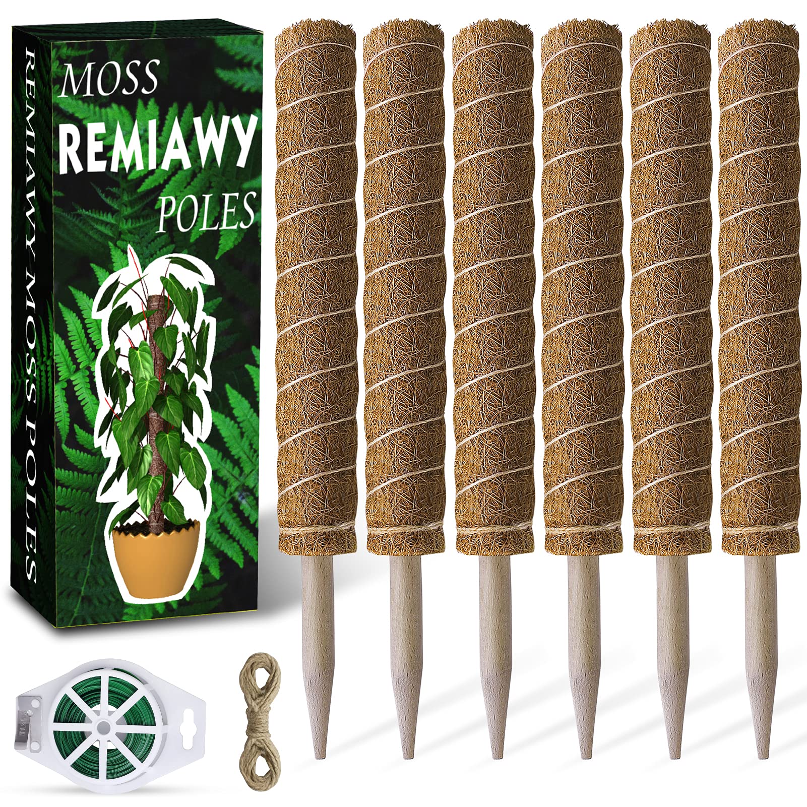 Moss Pole 68 Inch, 6 Pack Plant Moss Pole for Plants Monstera, 15.6 Inch Coir To