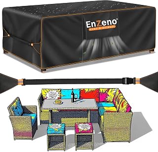 Enzeno Garden Furniture Covers Waterproof for Table Chair Set,200x160x74cm | Outdoor Furniture Cover 420D Oxford Fabric Windproof UV&Tear Resistant with Air Vent and Buckle Straps for Patio Sofa Set
