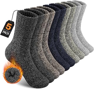 UUMIAER 5 Pairs Merino Wool Socks for Men Thermal Wool Hiking Socks Thick Winter Socks (US 7-13)