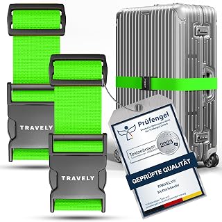 Travely® Premium Luggage Strap – Particularly Eye-catching and Safe – Includes 2 Name Badges – Suitcase Strap Ideal Cross – [Set of 2] – Green