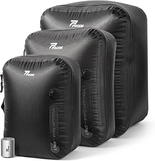 Vacuum Bags for Travel with Wireless Pump, 180° Open Zipper, IP67 Waterproof, Reusable Space Saver Compression Bags for Backpack, Suitcase, Home Storage(3 Pack + Pump)