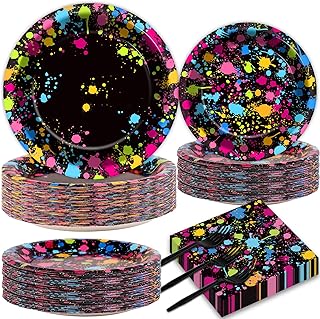 50 Guests Neon Party Supplies Glow Party Plates Napkins Tableware Neon Glow Paper Disposable Birthday Colorful Graffiti Party Decoration Favor, 200 Pieces