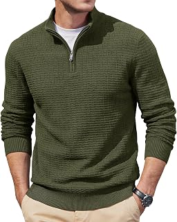 TACVASEN Men's Knitted Jumper with 1/4 Zip