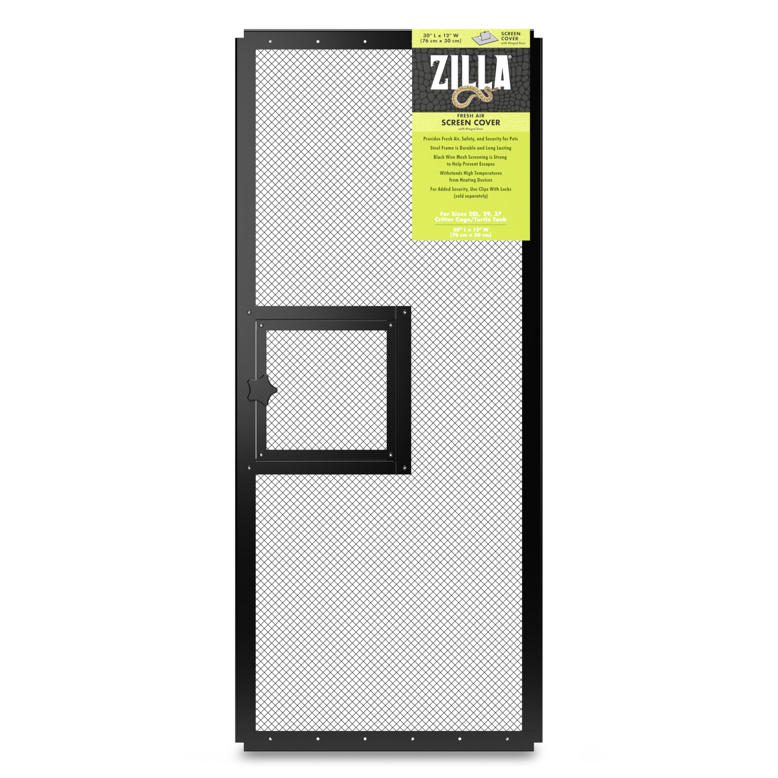 Zilla Reptile Fresh Air Screen Cover with Hinged Door, 30-1/4 by 12-7/8", Black