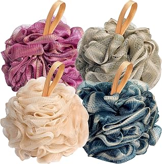 Fishent Loofah Bath Sponge Shower Loofahs, 4 Pack Loofa Body Scrubber | Soft Exfoliating Mesh Shower Puff Pouf Ball Luffa for Men and Women Body Wash(50g/pcs)