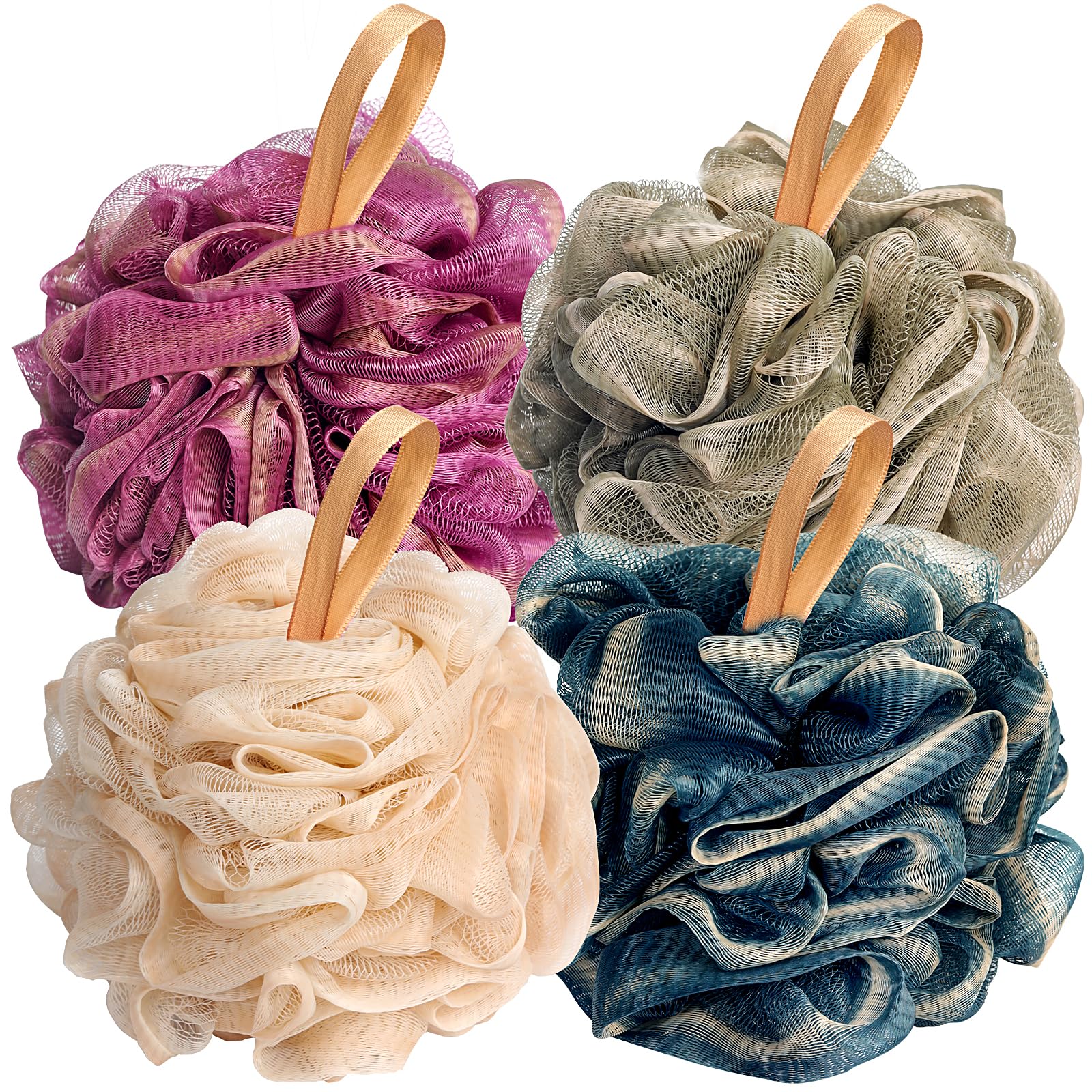 Fishent Loofah Bath Sponge Shower Loofahs, 4 Pack Loofa Body Scrubber | Soft Exf