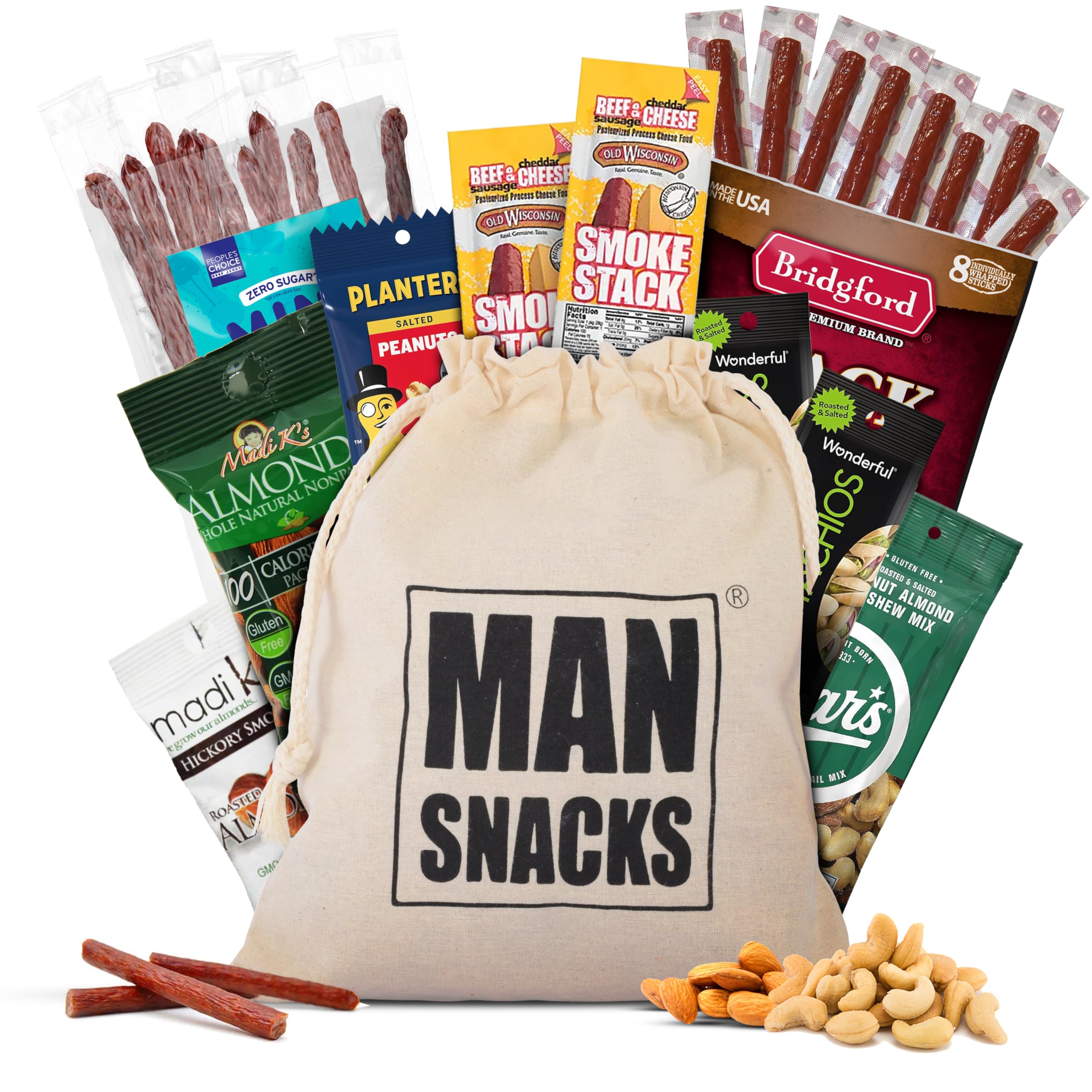 Lingtoolator Deluxe Jerky & Nuts Gift Basket for Men - 20 pc - Large Variety of 