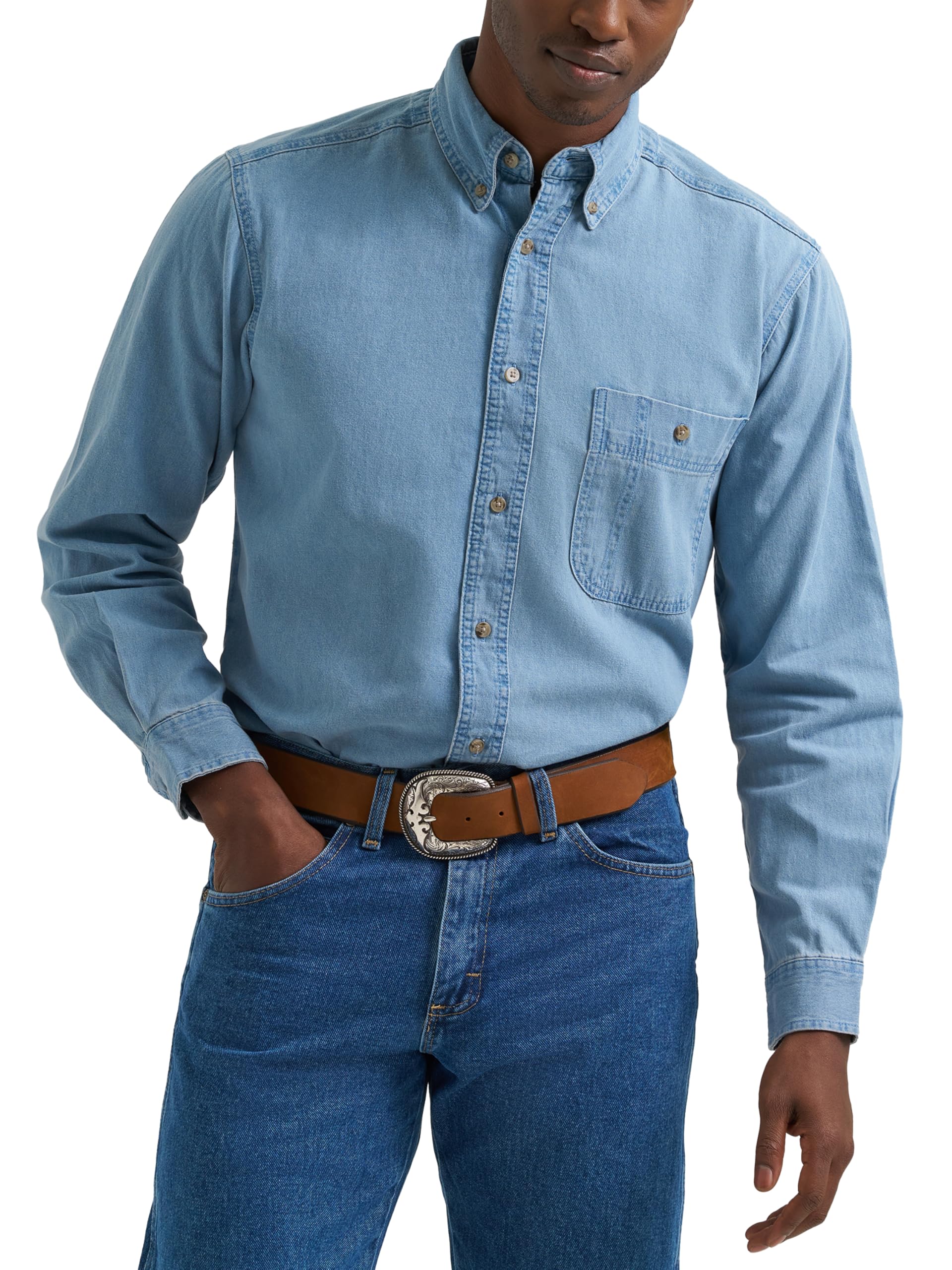 Wrangler メンズ デニム ボタンダウンシャツ