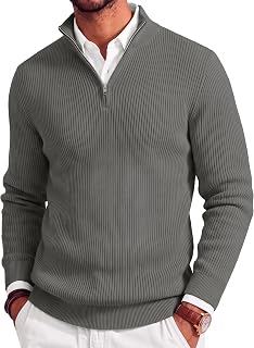 COOFANDY Men's Quarter Zip Sweater Casual Slim Fit Mock Neck Pullover
