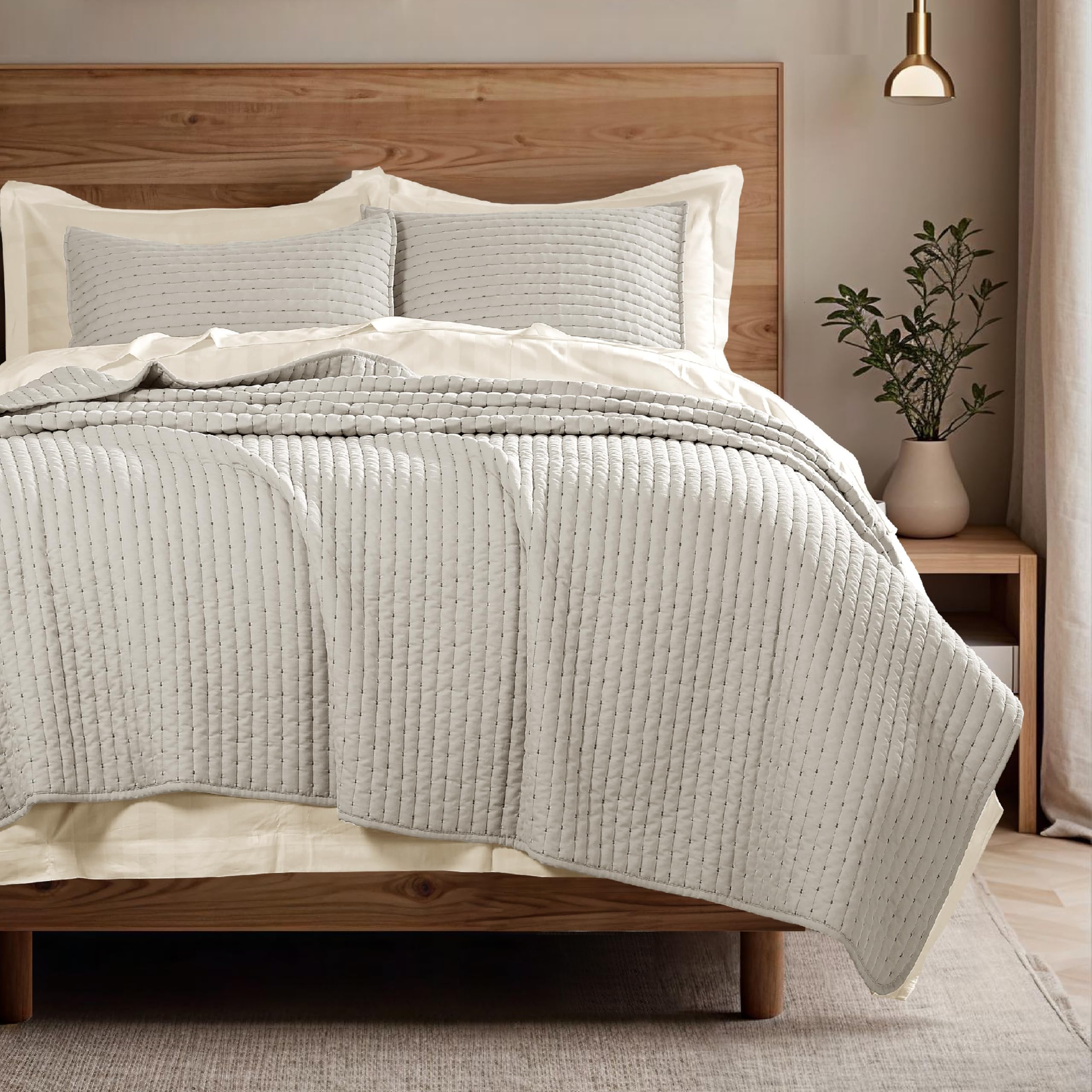 COOLXTRA Lightweight Quilted Bedspread Quilt Set, Pre-Washed Brushed Microfiber,