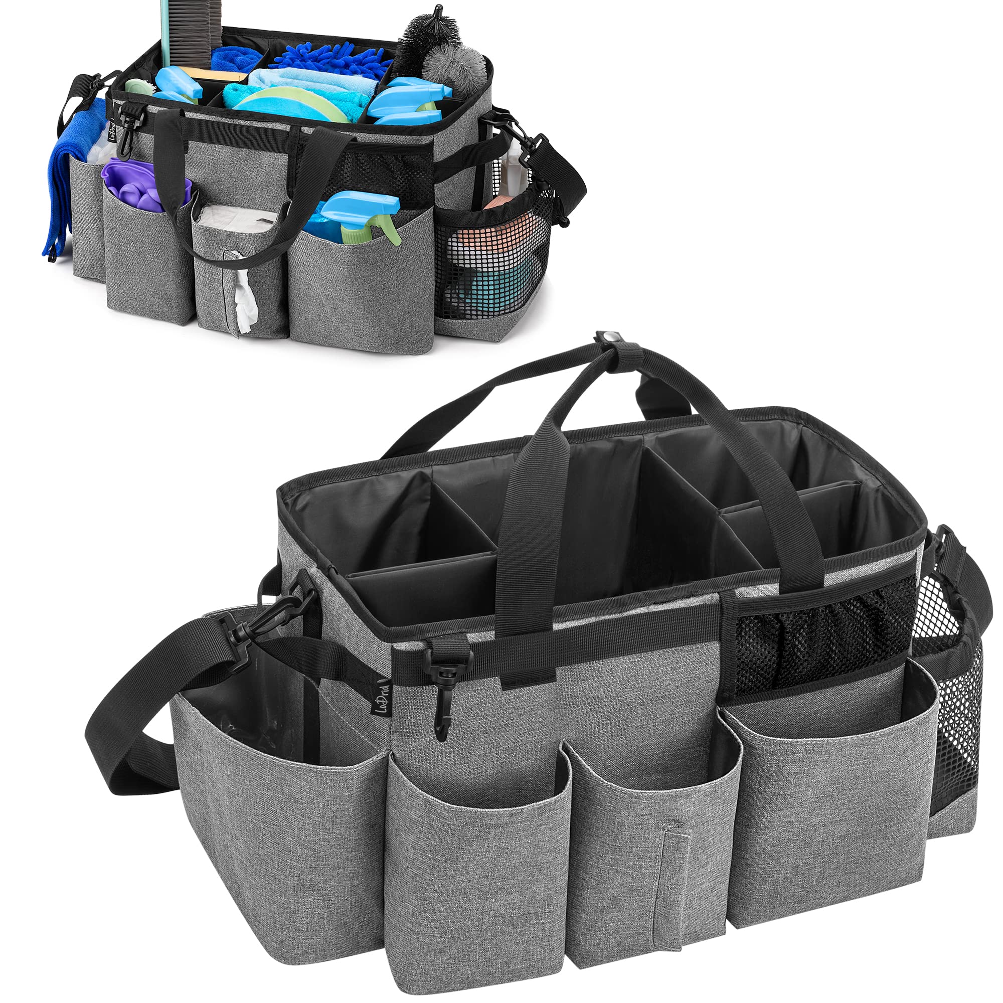 LoDrid Wearable Cleaning Caddy Bag with 4 Foldable Dividers, Grey