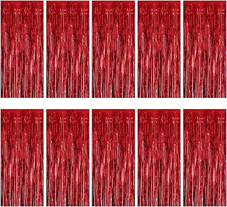 Entisn Red Foil Fringe Curtains 10Pk, Tinsel Backdrop, Party Decor