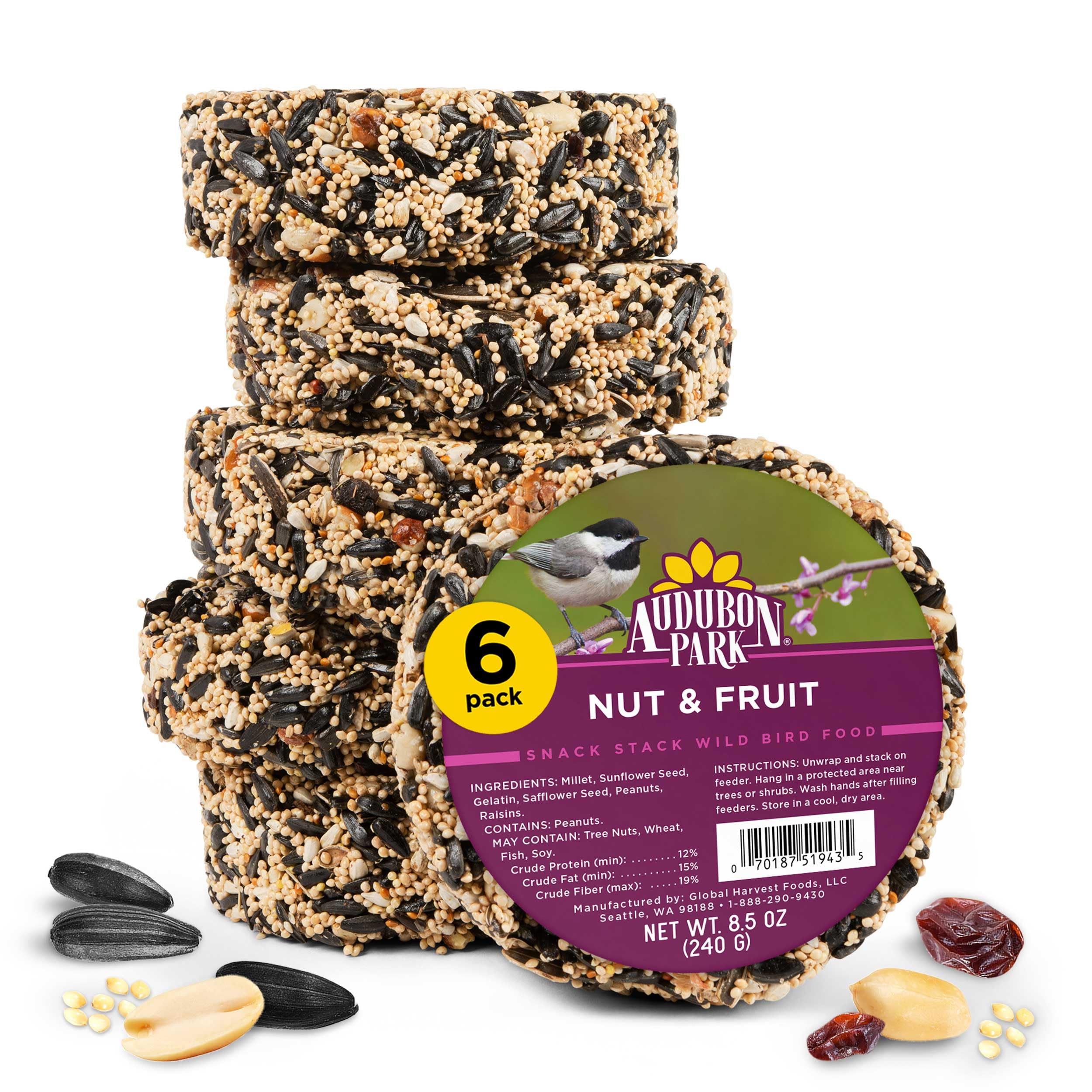 Audubon Park Nut & Fruit Snack Stack Wild Bird Food, Bird Seed Cake for Outside 