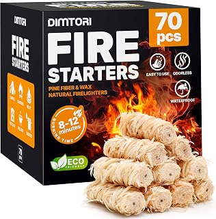 DIMTORI 70 pcs Fire Starter - Natural Fire Starters for Campfires, Fire Pit, Pizza Oven, Fireplace, Smoker, BBQ, Pellet Stove & Wood - Fire Starters for Grill, Charcoal Starter