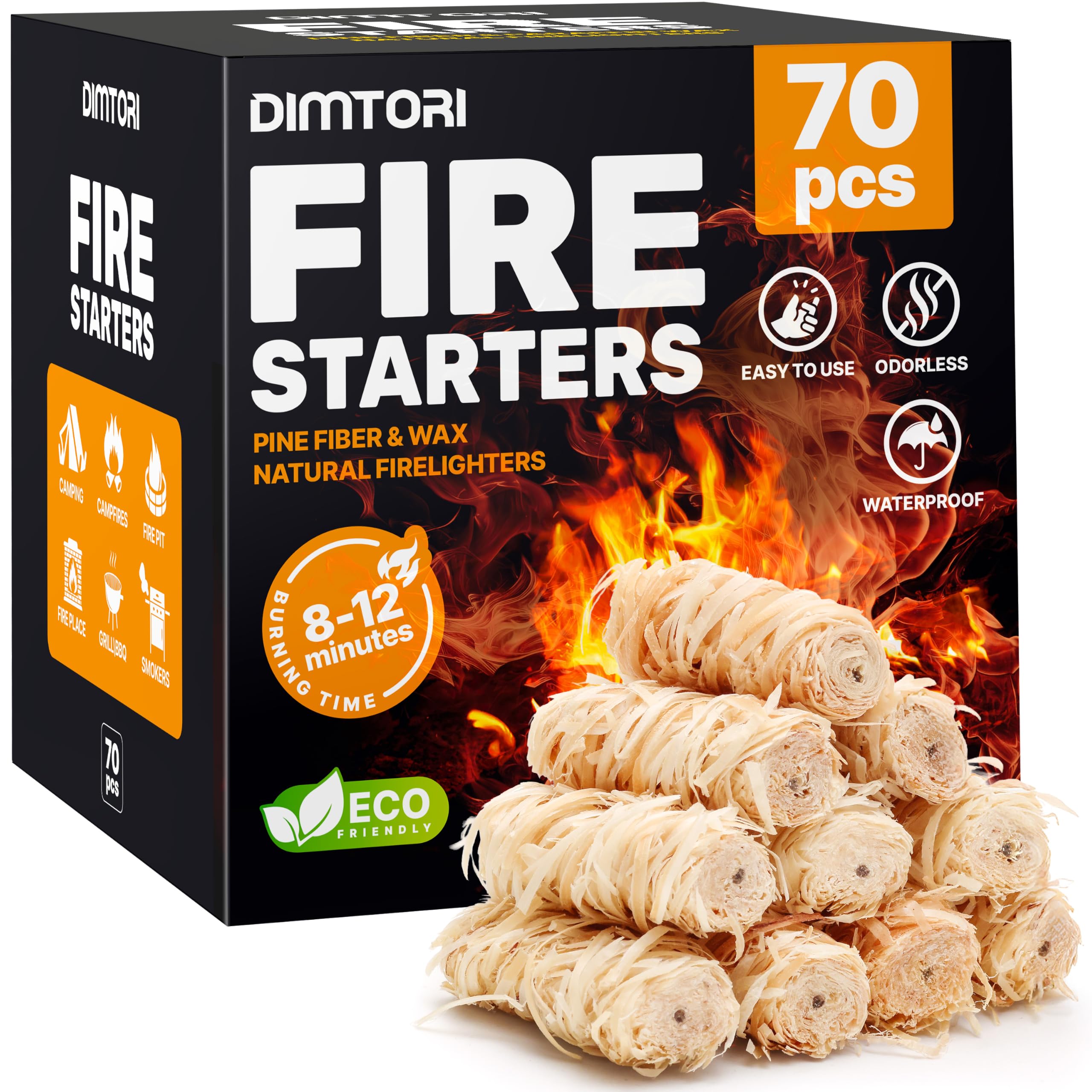 DIMTORI 70 pcs Fire Starter - Natural Fire Starters for Campfires, Fire Pit, Piz