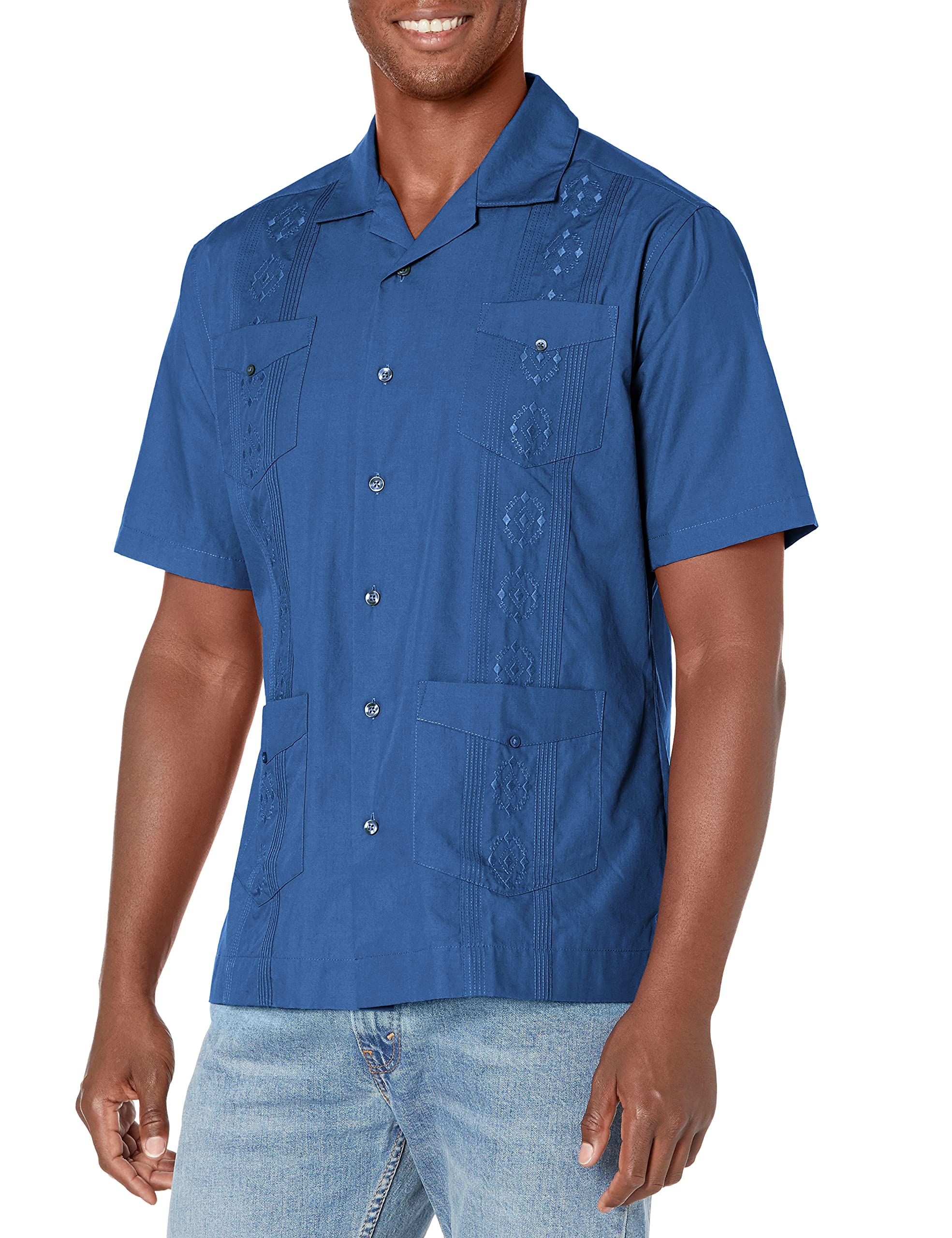 Cubavera Men's Authentic Cuban Style Four-Pocket Embroidered Short-Sleeve Guayab