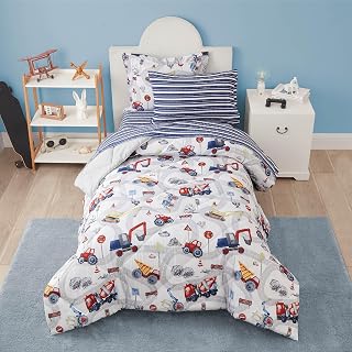 PPOLCA Truck Twin Comforter Set for Boys, 5 Pieces Kids Bedroom Bedding Set with Sheets and Pillowcase, Super Soft Lightweight for All Seasons, Car, Machine Washable